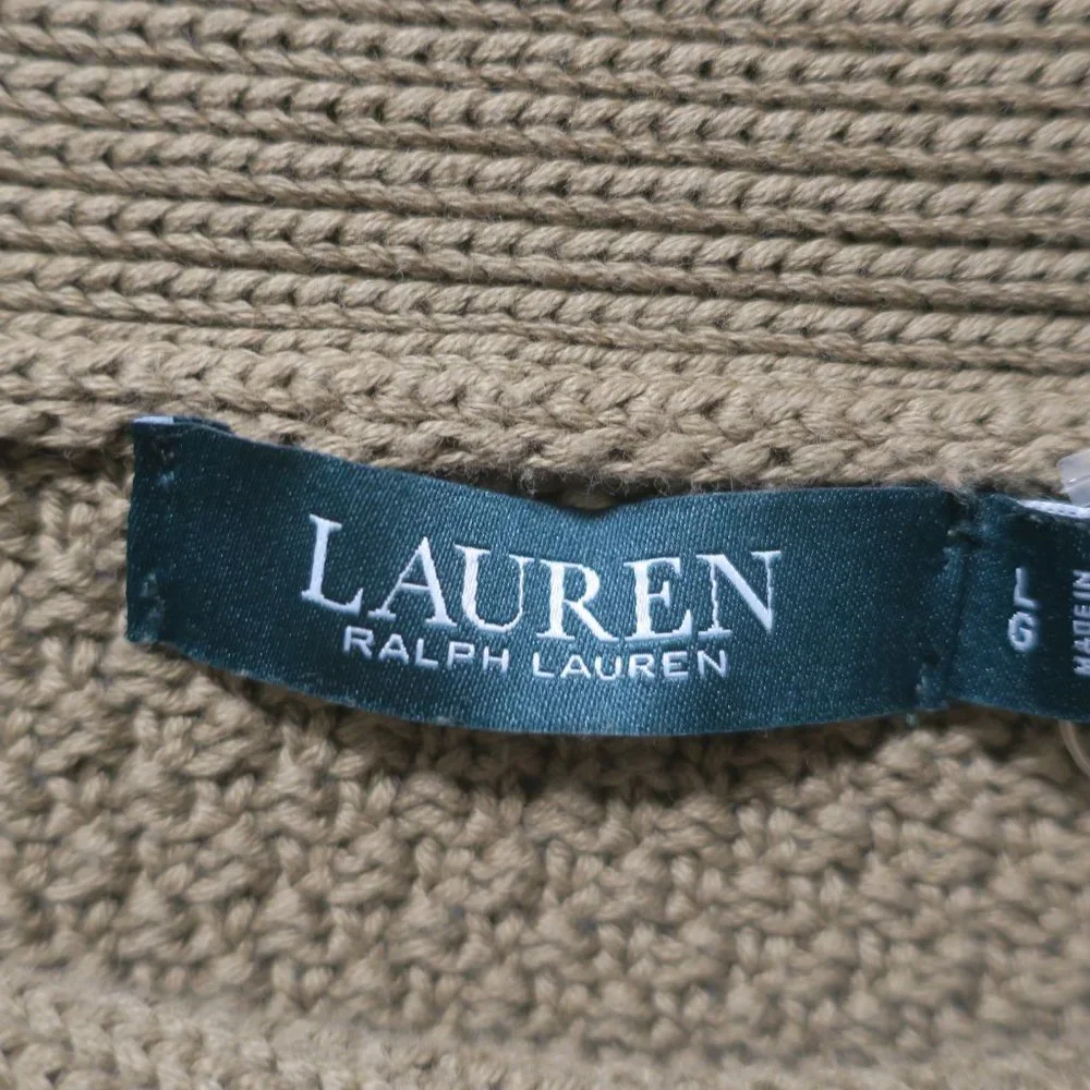 LAUREN RALPH LAUREN waffle chunky knit sweater olive green boatneck sz Large plv - Picture 4 of 8
